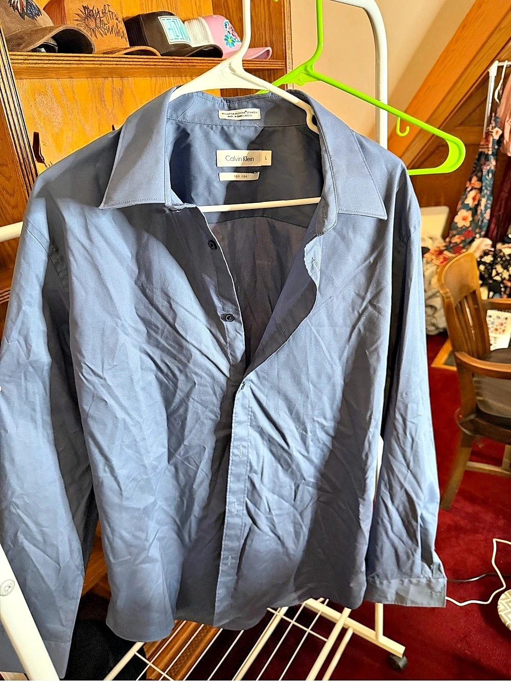 Calvin Klein Non-Iron Dress Shirt Men's Blue Large